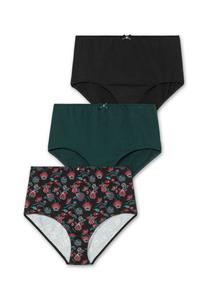 В упаковке три трусика на талии в упаковке по три штуки с декоративным бантом спереди Sheego, цвет Schwarz+gr_n+bedruckt