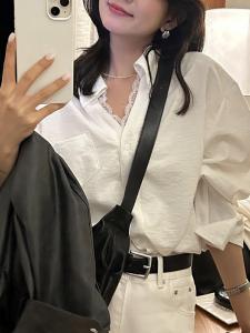 Полосатая рубашка с кружевом, женский топ Doux Belle, цвет White