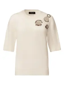 Свитер с вырезами и украшенной камнями вышивкой Fabiana Filippi, нейтральный