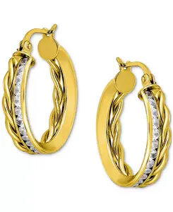 Серьги-Кольца с канальной закрепкой из кубического циркония (3-1/4 карата) из 18-каратного золота на стерлинговом серебре Giani Bernini, gold