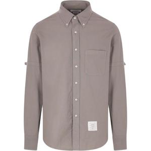 Оксфордская рубашка с манжетами на рукавах THOM BROWNE, серый