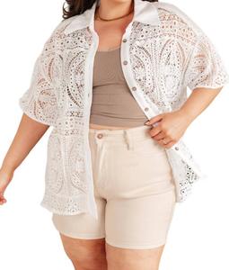 Кружевная рубашка на пуговицах Head In The Clouds белого цвета VERY J