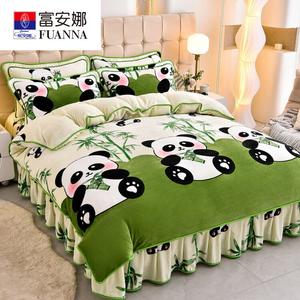 Fuanna Комплект постельного белья из 4 предметов (пододеяльник, простыня 200х230 см), вельвет, цвет Panda - Green