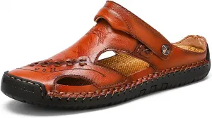 CsgrFagr Мужские летние дышащие вручную сшитые обувные покрытия Повседневные пляжные ленивые PU иностранные торговые сандалии Мужские кожаные сандалии Размер 9 (BW1, 8.5) No Brand