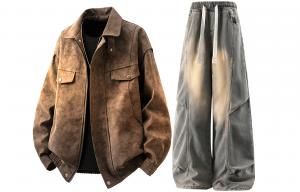 Повседневная спортивная одежда Unisex с лацканом Lapel Moderate X1617, coffee top+желтый mud jeans