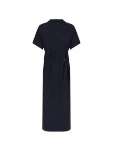 Платье миди с короткими рукавами и поясом Brunello Cucinelli, синий