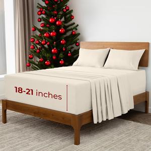 Mellanni Комплект постельного белья, 4 предмета, California King, ультрамягкие охлаждающие, устойчивые к смятию, выцветанию и пятнам, цвет золотисто-слоновая кость