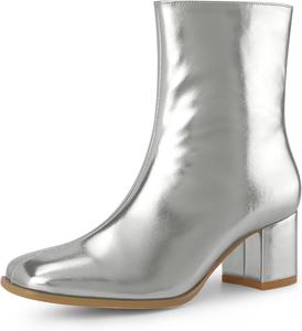 Женские металлические ботинки Allegra K с квадратным носком и массивным каблуком, ботильоны Gogo, Silver
