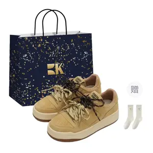 Boldi Kuki Женские противоскользящие износостойкие низкие скейтерские кеды с желтой сумкой-шопером (в комплекте носки), цвет Yellow (Shopping Bag Included-Socks)