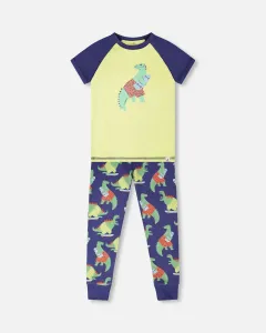 Пижамный комплект из двух частей из органического хлопка, синий с принтом динозавров Deux Par Deux
