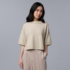 Женский свитер с коротким рукавом из смесового кашемира Simply Vera Vera Wang, Medium Fossil Heather