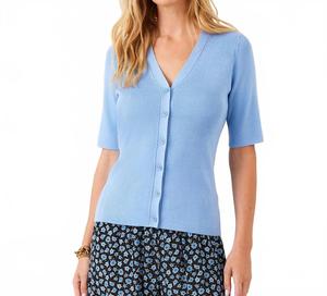 Кардиган с короткими рукавами в рубчик, цвет «озерный» Karen Kane, Lake