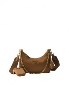 Сумка из переиздания 2005 года, нейлоновая, с мини-сумочкой из сафьяновой кожи. Prada, коричневый