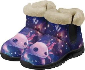 Женские зимние ботинки Jeiento Cute Salamander с цветочным узором, пушистые, на щиколотку, для походов, с противоскользящей подошвой, Salamander Starry Sky