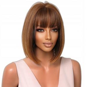 Коричневый короткий парик боб, женские парики + шапочка, inna