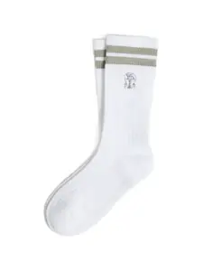 Полосатые ребристые носки с логотипом Brunello Cucinelli Kids, белый