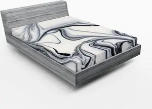 Простыня на резинке ABAKUHAUS Мрамор, яркое сочетание цветов и необычных форм, рисунок в стиле Креативная кисть, 90 x 190 см, черный и серый Abakuhaus