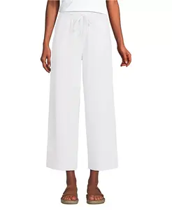 Женские спортивные трикотажные укороченные брюки с широкими штанинами и эластичным поясом Lands' End, белый