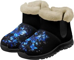 Зимние сапоги для женщин, теплые легкие пушистые ботинки, удобные для надевания, ботильоны для ходьбы, обувь для дома и улицы Chririnla, Blue Butterfly
