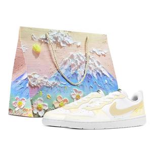 Nike Court Borough устойчивые к истиранию амортизирующие дышащие низкие скейтбордские кроссовки light yellow детские