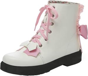 Женские ботильоны Lolita Uniquelly с массивным каблуком и платформой, ботинки на щиколотку с круглым носком, шнуровкой и бантом, милые кавайные рокабилли зимние туфли, White