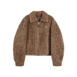 ELLE Вельветовая куртка женская Coffee с лацканами утепленная