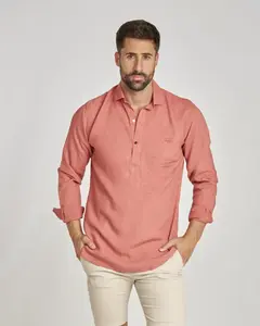 Мужская рубашка прямого кроя из льна оранжевого цвета Spagnolo, оранжевый