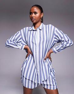 Эксклюзивная рубашка свободного кроя из хлопка в сине-белую полоску в стиле шезлонга Kaiia