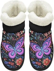 Женские удобные зимние сапоги для прогулок с противоскользящей подошвой EVA, сапоги средней длины до икры, с искусственным мехом, размеры 4.5-12 Chririnla, Art Butterfly Floral