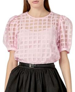 Женский топ с клетчатым прозрачным верхом и рукавами-фонариками English Factory, розовый