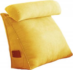 Клиновидная подушка COZMAX для чтения и отдыха, желтая, с регулируемой подушкой для шеи, карманами и съемным чехлом