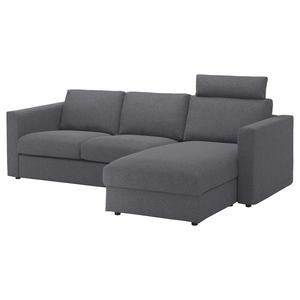 3-местный диван с шезлонгом VIMLE IKEA, цвет with headrest/gunnared medium grey