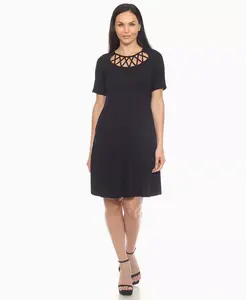 Женское платье А-силуэта с короткими рукавами и перекрещивающимся вырезом White Mark, черный