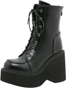 Женские ботильоны Parisuit, готическое покрытие, платформа, массивные, высокий каблук, шнуровка, боевые ботинки, панк, короткие ботильоны, Keilabsatz Aus Schwarzem Polyurethan