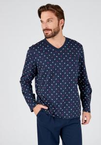 Пижамный комплект Damart EN PUR PEIGNÉ, Navy Print/Blue