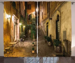 Штора ABAKUHAUS в итальянском деревенском стиле, Старое кафе в Риме, для спальни, присборенная тесьма с петлями и крючками, 280 x 245 см, светло-желтый, зеленый, оранжевый Abakuhaus