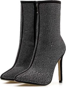 Женские ботинки Свадебные туфли с острым носком для женщин на шпильке Женские высокие ботинки Ботильоны на высоком каблуке для весны, осени и зимы Generic, 4 Black