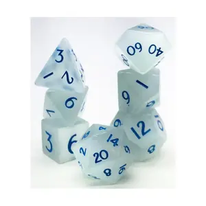 Набор Poly — кошачий глаз, кремово-белый с синим (7), Semi Precious Stone Dice (Level Up Dice)