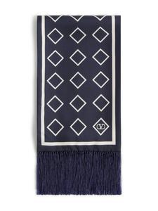 Valentino Garavani шелковый шарф с бахромой, синий