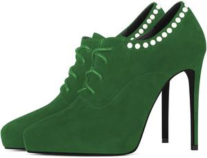 Женские ботильоны YDN на высоком каблуке-стилетто, заостренный носок, шнуровка, жемчужная отделка, вечерние туфли для клуба, размеры 4-15 US