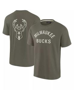 Мужская и женская оливковая футболка Milwaukee Bucks Elements Super Soft с короткими рукавами Fanatics Signature, зеленый