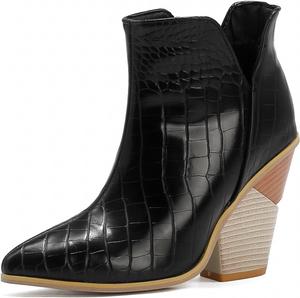 Женские винтажные ботильоны с заостренным носком и принтом под крокодила, разрез V, массивный каблук, на высокой платформе, удобные, размер 5-15 US CHRNDXEE, Black