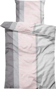 Постельное белье 155x200 см в полоску розового серого цвета комфортного размера микрофибра One-Home