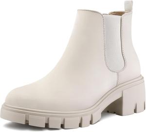 Женские ботильоны mysoft на платформе Chelsea с массивной подошвой, без застежки, с широким устойчивым каблуком, Bone White