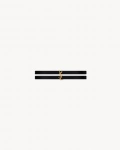 Браслет CASSANDRE с двойной нитью из кожи и металла Saint Laurent, черный