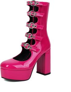 Ботинки UniqueStride в готическом стиле на платформе, средней высоты, с массивным каблуком, панк Mary Jane, готическая обувь для косплея, Rose Red Buckles