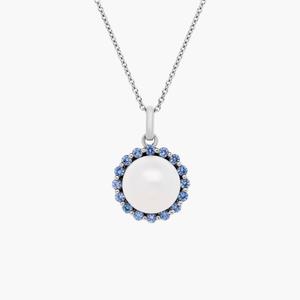 Подвеска с пресноводным культивированным жемчугом и сапфиром из 14-каратного белого золота (8 мм) Blue Nile