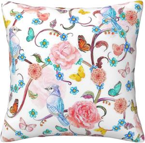 CarXs Наволочка с цветами, птицами и бабочками, двусторонний принт Romantic Fancy Floral Birds Butterfly