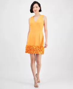 Платье-футляр с рюшами по подолу Donna Ricco, оранжевый