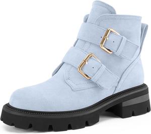 Perisis Женские короткие ботинки с массивной подошвой и каблуком, замшевые ботильоны на платформе с боковой молнией и пряжкой, черные удобные ботинки